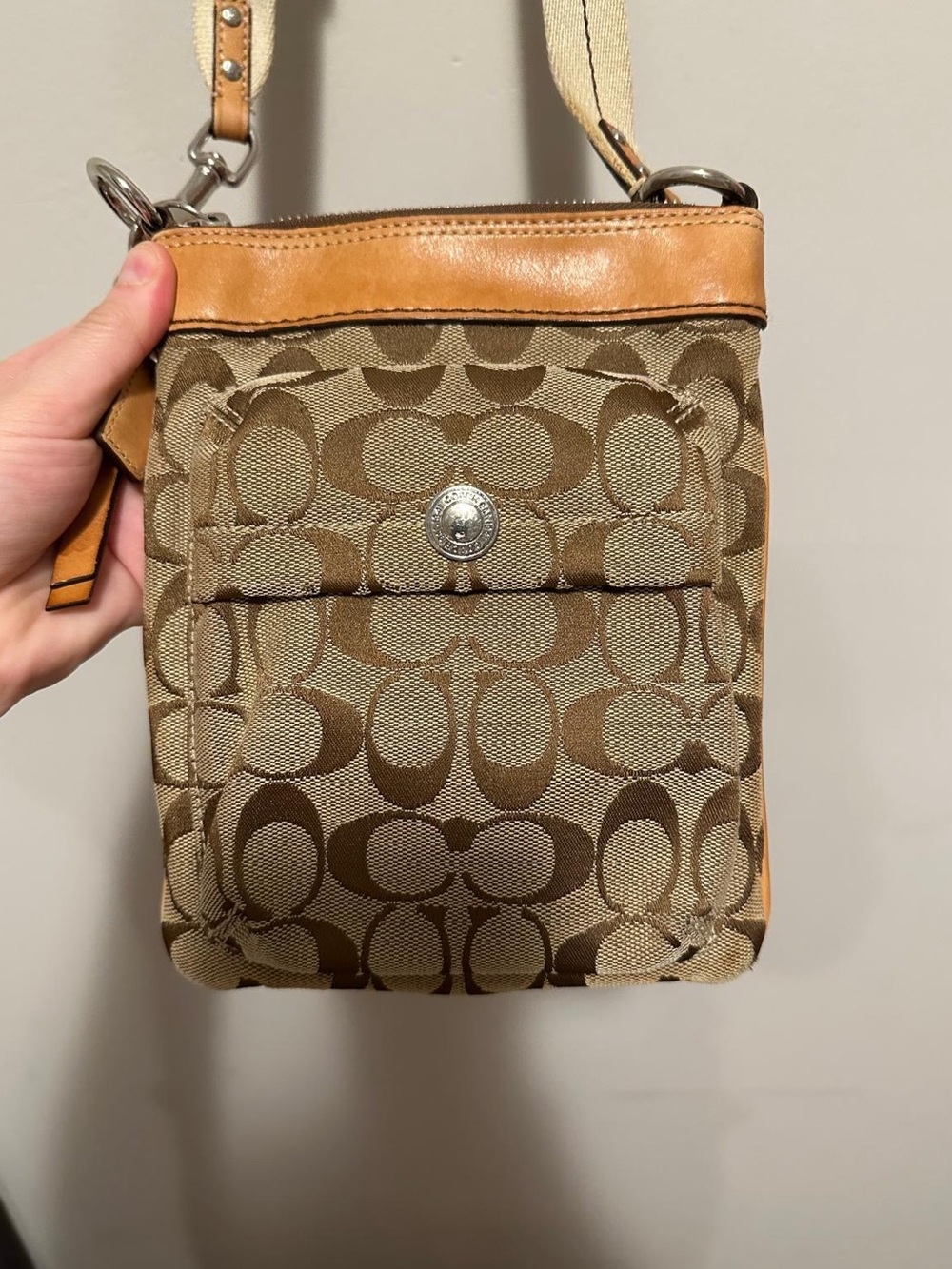 Coach 6442 Signature Canvas Crossbody Bag Brown Tan Leather Vintage Y2K 2006
